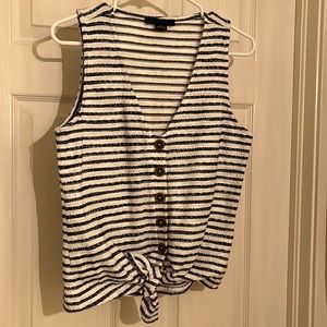 Anthropologie Sanctuary Navy/Cream Knit Tie Front Tank Top